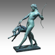 Grande Figure Bronze Jardin Sculpture Chien Fille Décor En Laiton Statue Tpls-025